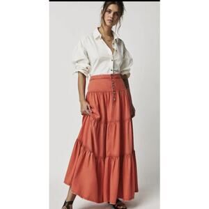 Free People Dreamweaver Maxi Skirt Size Small Firecracker Orange